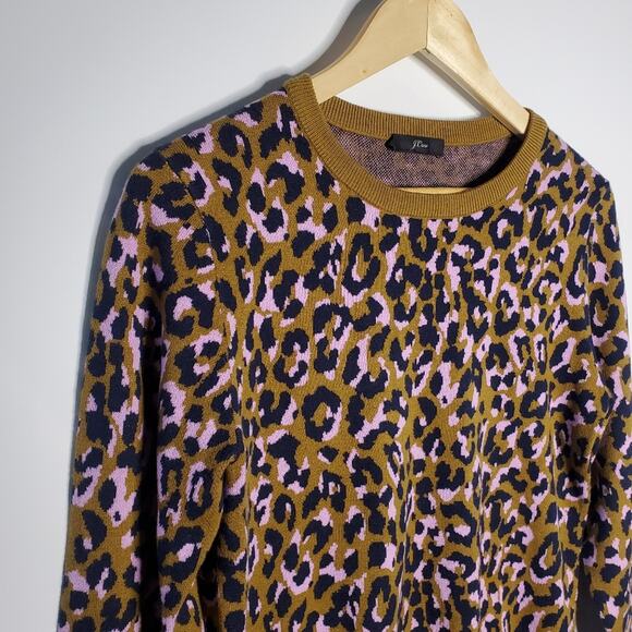 J.Crew Green & Purple Leopard Print Crew Sweater ***Missing size tag Medium - Picture 7 of 7